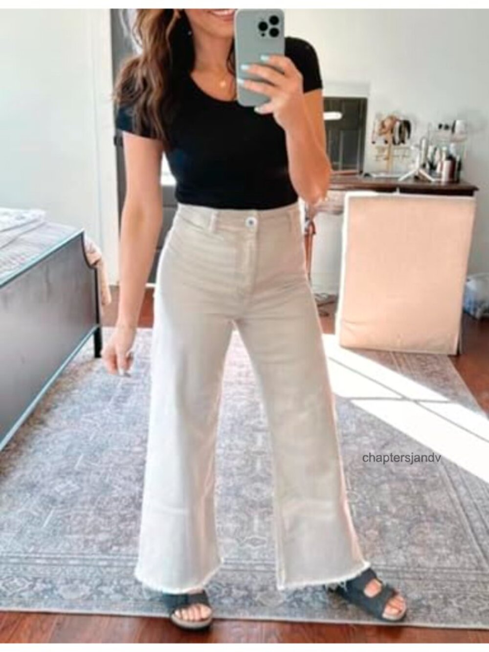 Women's Wide Leg High Waisted Stretchy Jeans Frayed Hem Denim Pants - Picture 5 of 5